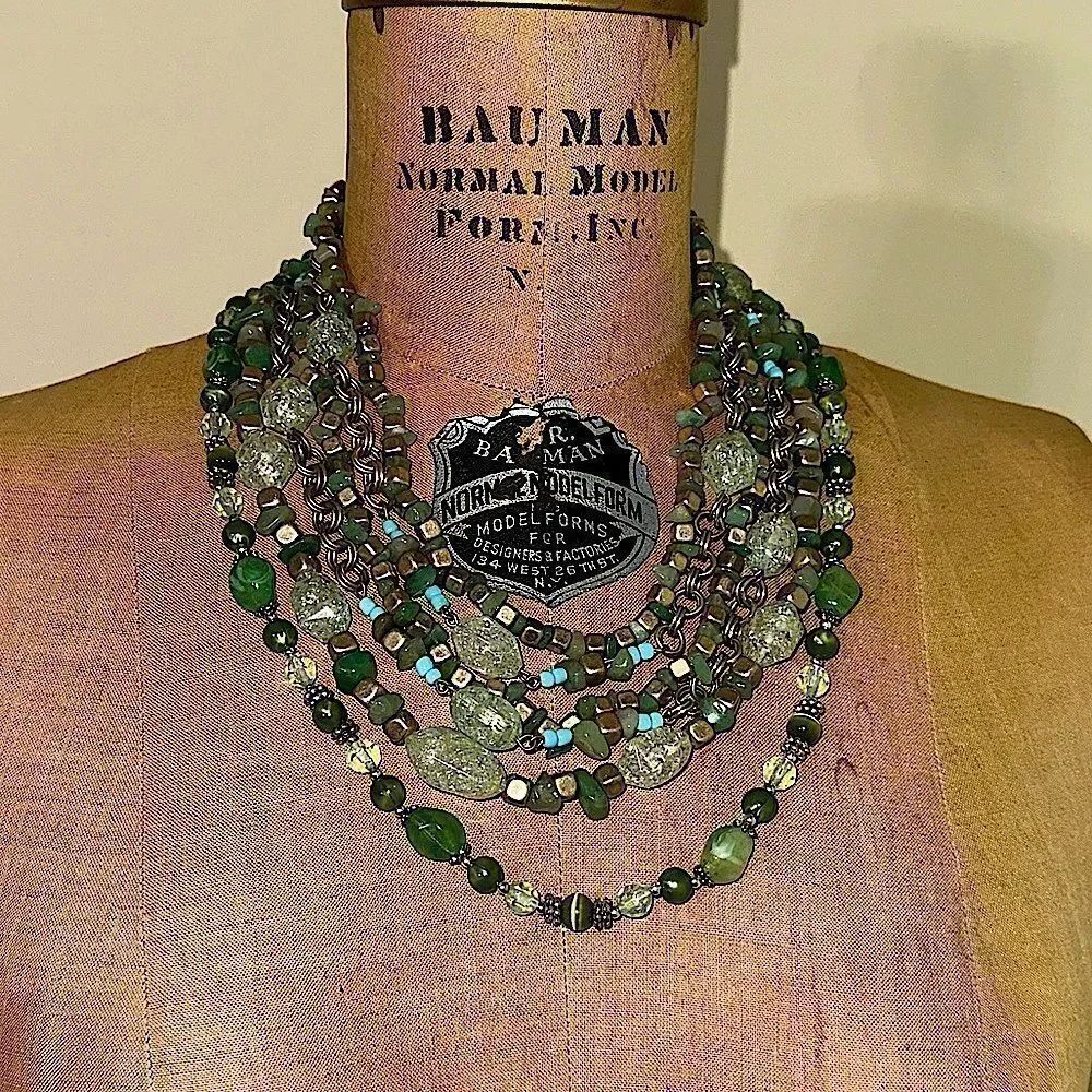 Jones New York Elegant Multi-Strand Green Bead and silver tone Necklace